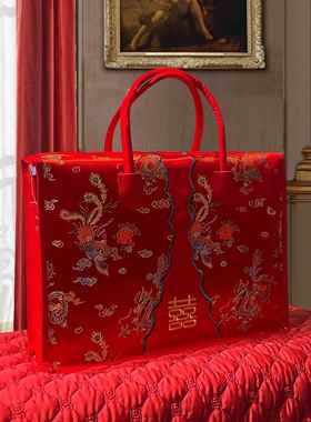 婚庆四件套包装袋陪嫁被子秀禾服收纳袋衣物折叠袋红色牛津布手提