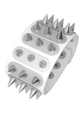 尖铆钉长条云梯白色PU皮朋克手链