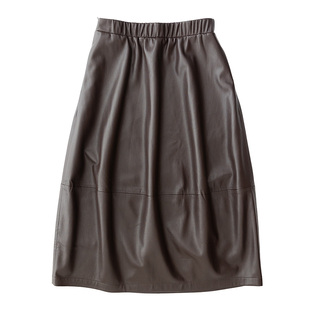 【限时7折】梨形 仿羊皮秋冬皮裙女蛋白pu皮花苞半身长裙松紧腰