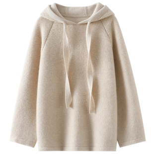 这才是气质新贵！重磅加厚圈圈针100%纯山羊绒帽衫女连帽毛衣宽松