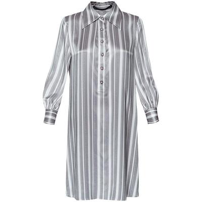 OBEG欧碧倩缎面条纹连衣裙女夏宽松H型中长衬衫裙子10402092