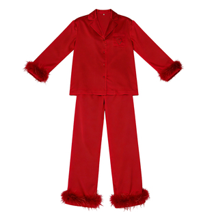 DPLAYSWEET缎面轻奢长袖睡衣套装红色本命年家居服新娘结婚套装