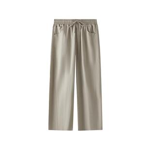 三福2025秋冬新款休闲裤男纯色棉麻宽松直筒橡筋腰长裤裤子506268