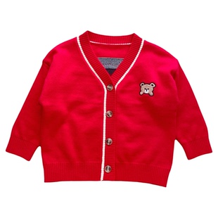 儿童毛衣薄外套小童棉线针织开衫男女孩春秋季2026新款红色宝宝装