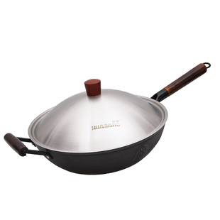 华邦炒锅铸铁锅中国味老铁锅无涂层不易粘不锈平底锅家用炒菜锅具