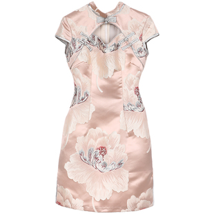 扶郎2024原创高duan设计女装 妙曼曲线 中式改良修身盘扣短旗袍裙