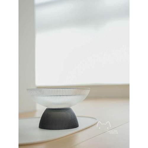 宠物猫狗碗高脚易清洗保护颈椎单双水碗粮食盆猫咪用品黑白色玻璃