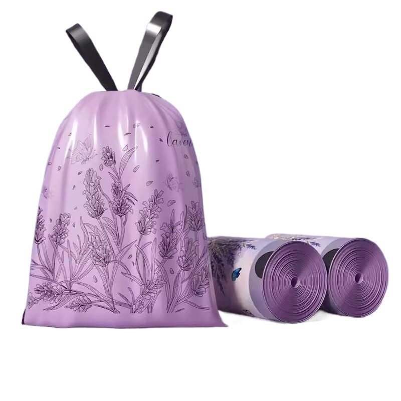 薰衣草免撕抽绳垃圾袋家用加厚手提式厨房塑料袋办公室清洁袋特厚