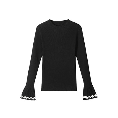 不掉色黑色半高领毛衣女上衣