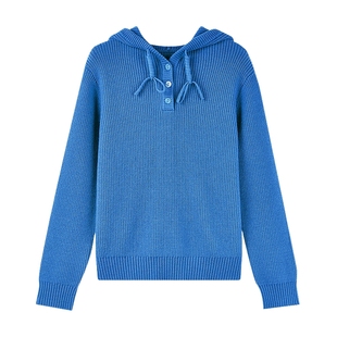 秋水伊人简约大方抽绳针织衫2025年冬季新款女通勤百搭风连帽上衣