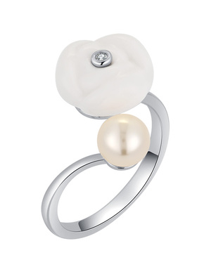 【情人节礼物】一撇一捺YPYN玫瑰花系列陶瓷戒指女白色花朵开口戒