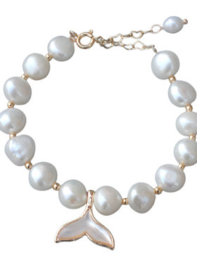 天然淡水珍珠手链女鱼尾贝母镀金