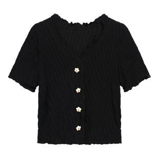 LTGIRL2024清新设计感纽扣可爱大码短款上衣小众显瘦短袖针织开衫