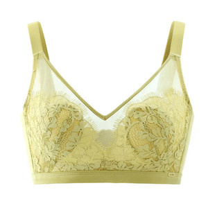 古蒂花无钢圈文胸蕾丝水晶杯薄款兔耳朵B杯防凸点艾草女内衣2906