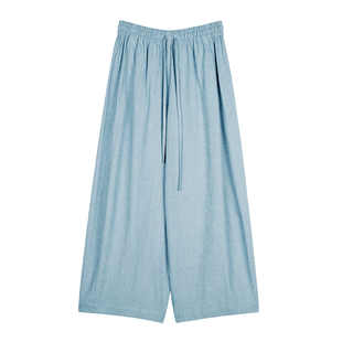 MRS Studios韩国进口亚麻棉空气松紧抽绳阔腿气球裤九分裤散步裤