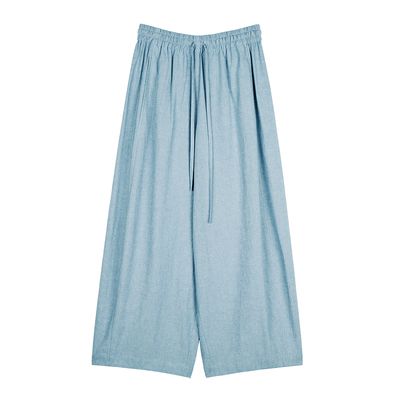 MRS Studios韩国进口亚麻棉空气松紧抽绳阔腿气球裤九分裤散步裤