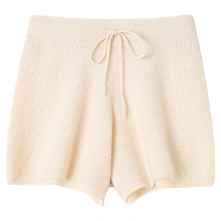 思诺芙德100%山羊绒华夫格系带短裤女25秋冬新款纯色气质针织套装