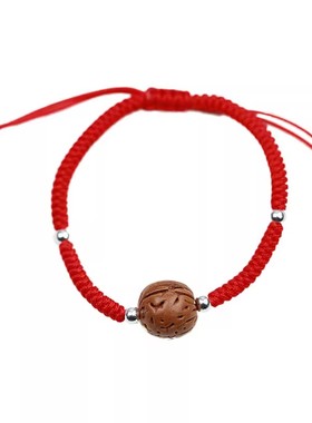 纯手工足银压惊平安山桃核手链