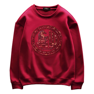 纶斯斐2026马年本命年红色卫衣男款国潮刺绣福马上衣过年大红外套