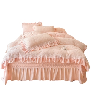 法式风A类牛奶绒四件套夹棉床盖珊瑚绒被套冬季加厚保暖床上用品4