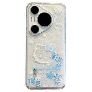 拓岚 适用华为mate70pro+新款手机壳秋冬白色雪花流沙卡通kitty猫mate60/50/40pro挂绳pura70pro防摔透明女套