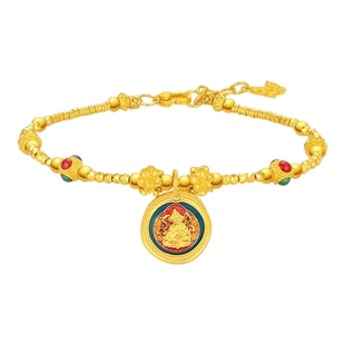 潮宏基臻金珍藏黄财神黄金手链足金手饰古法珐琅盘缠卟纪念礼物