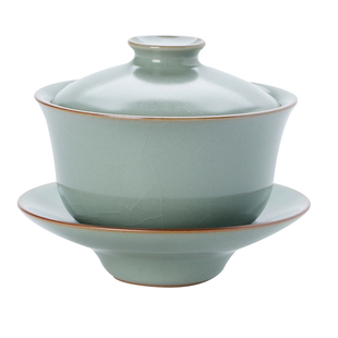 问鼎汝窑鼎青三才盖碗茶杯高档泡茶碗景德镇手工陶瓷茶具三炮台