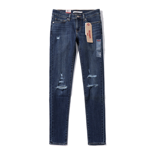 阿瞳牛社美版Levis李维斯711紧身提臀牛仔裤女士水洗做破潮流长裤