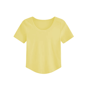 奶黄色纯棉T恤女2025新款爆款夏季修身收腰设计感简约U领短袖上衣