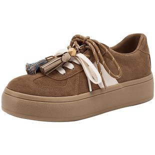 热风复古德训鞋女2025年冬季新款厚底休闲鞋百搭板鞋增高女鞋子