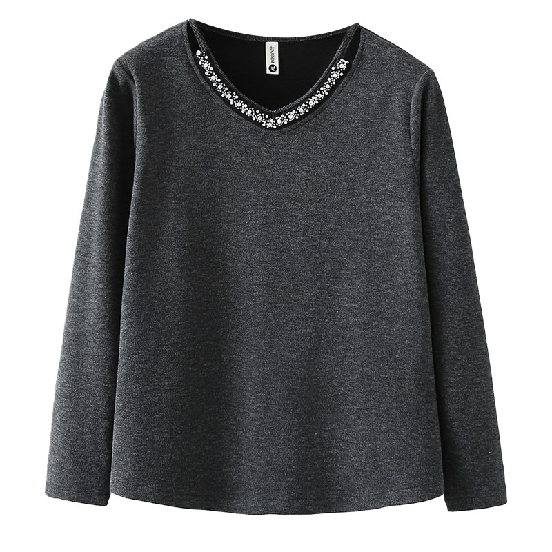 大码女装加绒v领打底衫女2025秋冬季胖mm百搭设计感显瘦上衣T恤