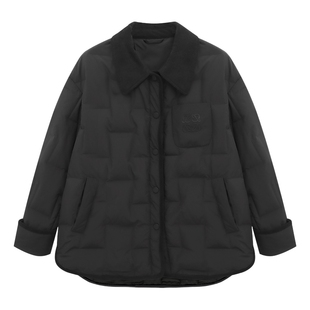 【白鹅绒】Basic House/百家好撞色灯芯绒翻领衬衫式轻薄羽绒服女