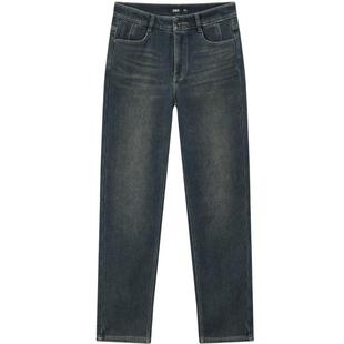 森马牛仔裤女冬加绒做旧长裤女生保暖显腿长ins潮街头复古直筒裤