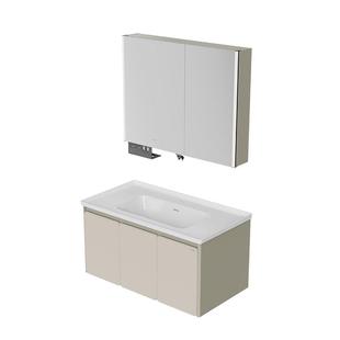 九牧官方简约风折叠镜美妆浴室柜组合洗脸盆陶瓷一体盆薄荷系列