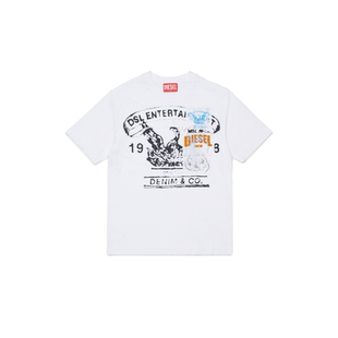 [季末甄选]DIESEL男童时尚印花白色短袖T恤J02583KYAYS