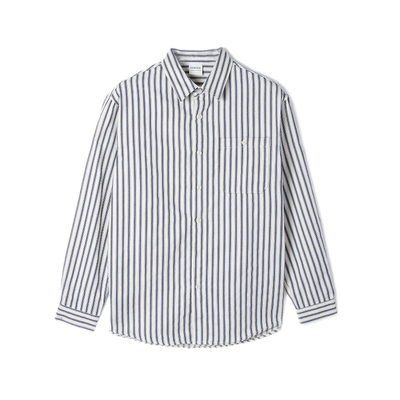 条纹衬衫长袖日系简约翻领潮百搭