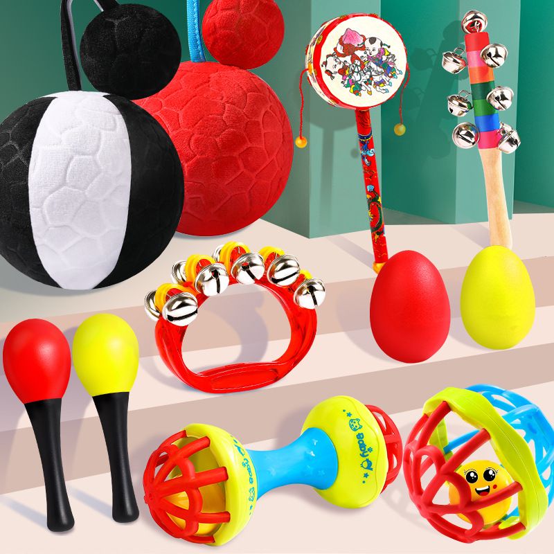 小沙锤黑白彩球婴儿摇铃新生儿手抓握训练沙蛋追视追听玩具可啃咬