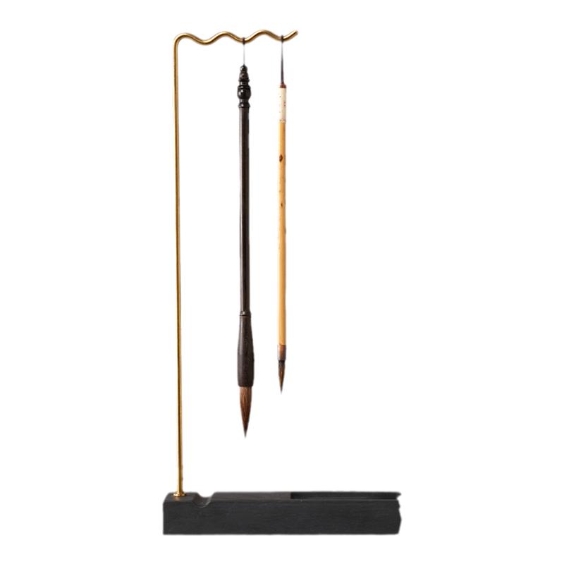 六品堂 铜石笔挂 毛笔挂架子书法国画专用古风创意收纳架摆件毛笔架托展示架墨条研磨砚台笔搁挂毛笔的笔架子