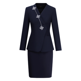 中式工作服职业装女酒店服务员养身馆茶馆餐厅美容院接待工装秋冬