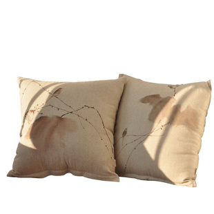 本原亚麻手绘沙发靠枕办公室抱枕套 床头靠垫套腰枕腰枕中式