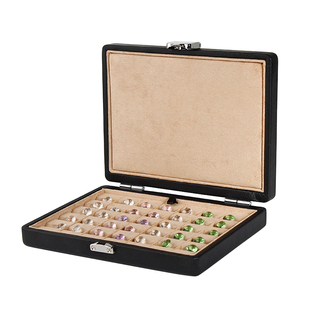 珠宝裸钻盒裸石展示收纳盒子高档黑色皮革绒布戒面彩色宝石收纳盒