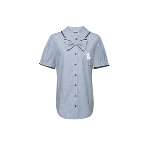 D-HARRY/迪哈利夏新款复古通勤灰色印花短袖衬衫DH232D96265D