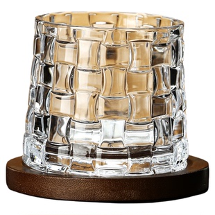 威士忌酒杯洋酒杯轻奢高端水晶玻璃不倒翁家用旋转啤酒杯子带杯垫