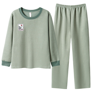 秋冬季夹层睡衣加厚中年女士纯棉长袖保暖妈妈家居服带文胸垫套装