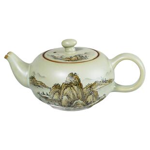 汝瓷手绘富春山居图明心壶大容量汝窑手工可收藏省工大师定制款