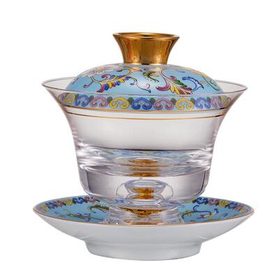 玻璃盖碗珐琅彩大号单个陶瓷防烫