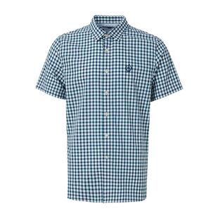 【轻薄抗菌】波顿2025年春夏新款男士蓝绿白色格子短袖衬衫高端