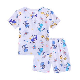 夏季儿童绵绸睡衣短袖短裤套装棉绸男童女童小孩子宝宝薄款家居服