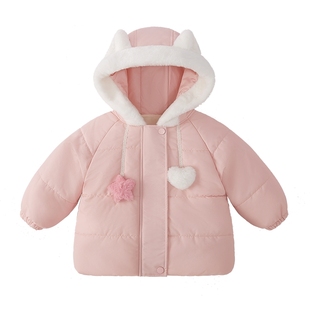 [抗菌远红外]女童中长款棉服秋冬宝宝连帽加绒上衣儿童新款外套女