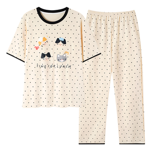 浪莎睡衣女夏季纯棉带胸垫2025新款短袖韩式可外穿圆领家居服套装